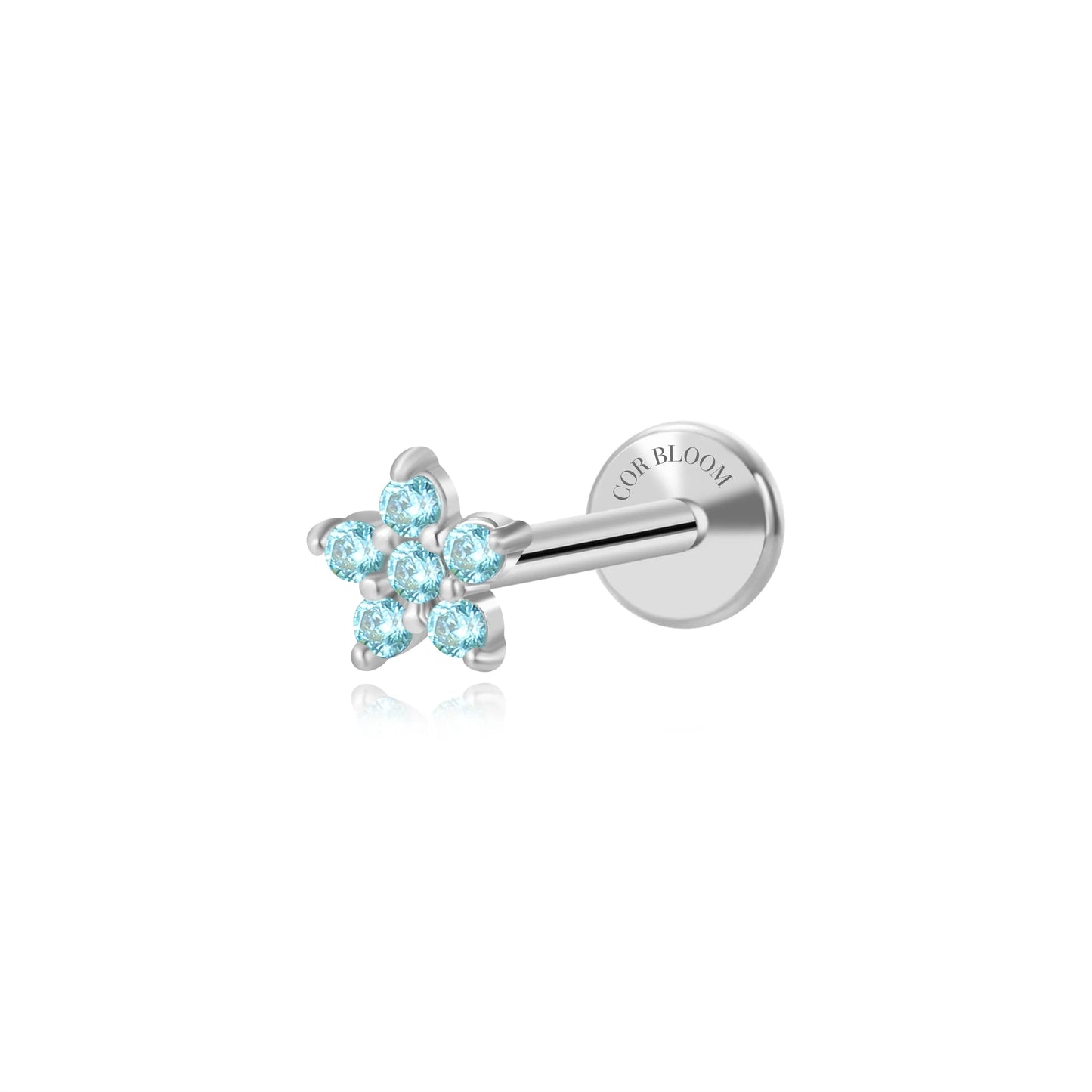 Aquamarine Jasmine Flower Flat Back Stud