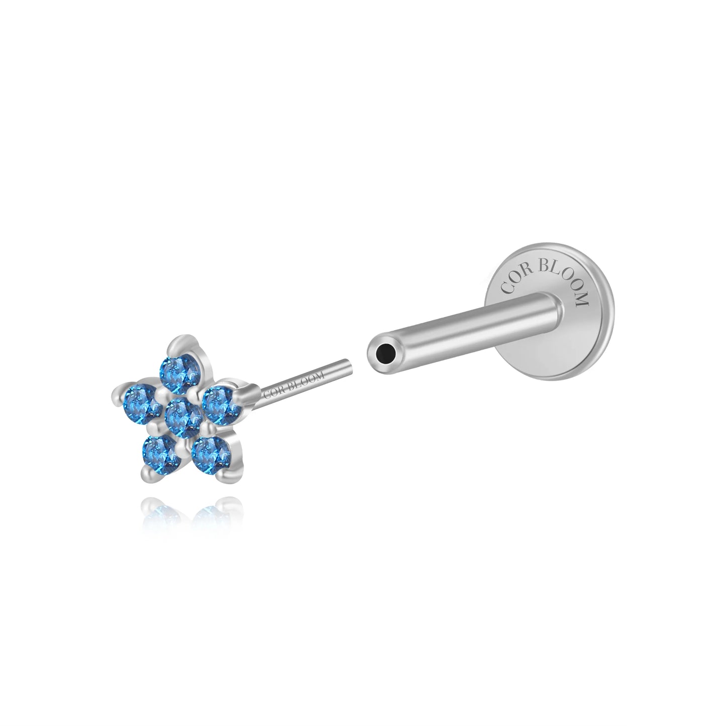 Blue Sapphire Jasmine Flower Flat Back Stud