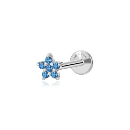 Blue Sapphire Jasmine Flower Flat Back Stud