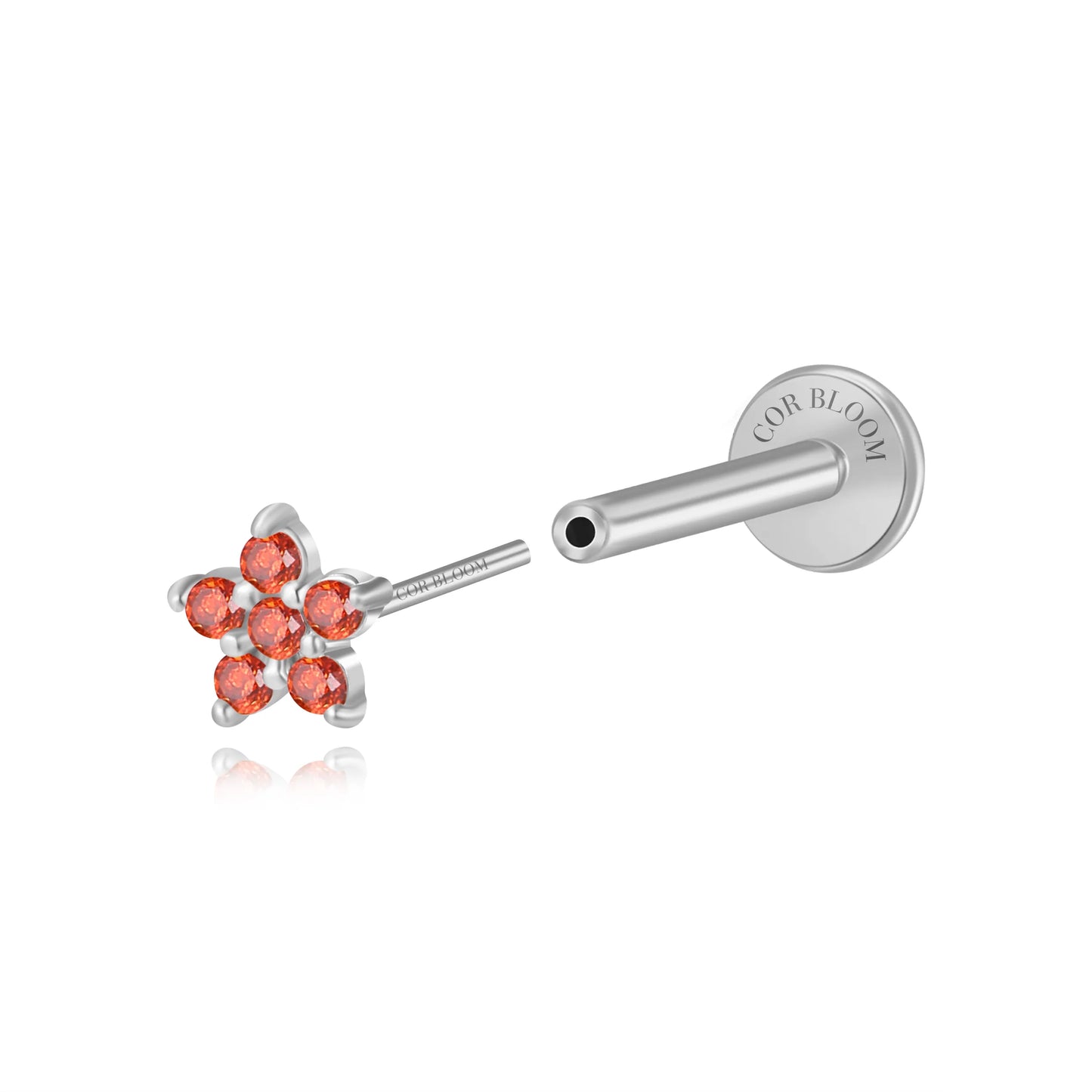 Red Garnet Jasmine Flower Flat Back Stud