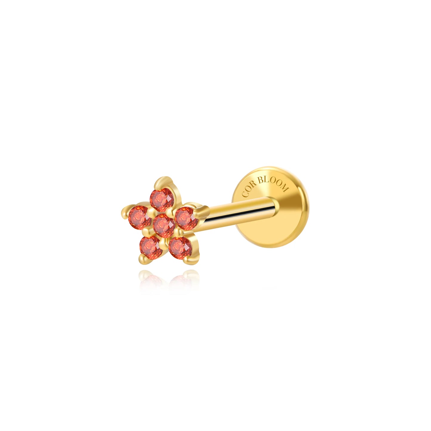 Red Garnet Jasmine Flower Flat Back Stud