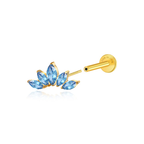 Titanium Aphrodite Blue Sapphire Crown Push Pin Stud