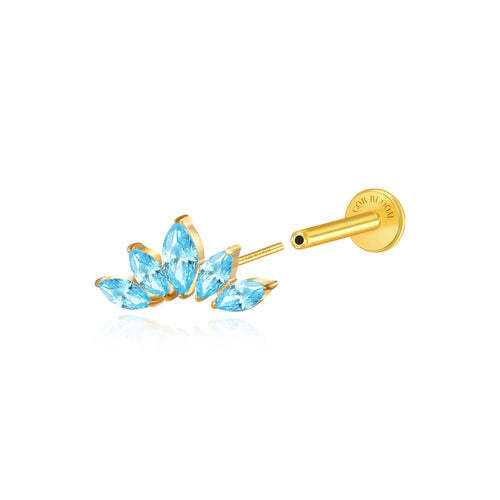 Titanium Aphrodite Aquamarine Crown Push Pin Stud