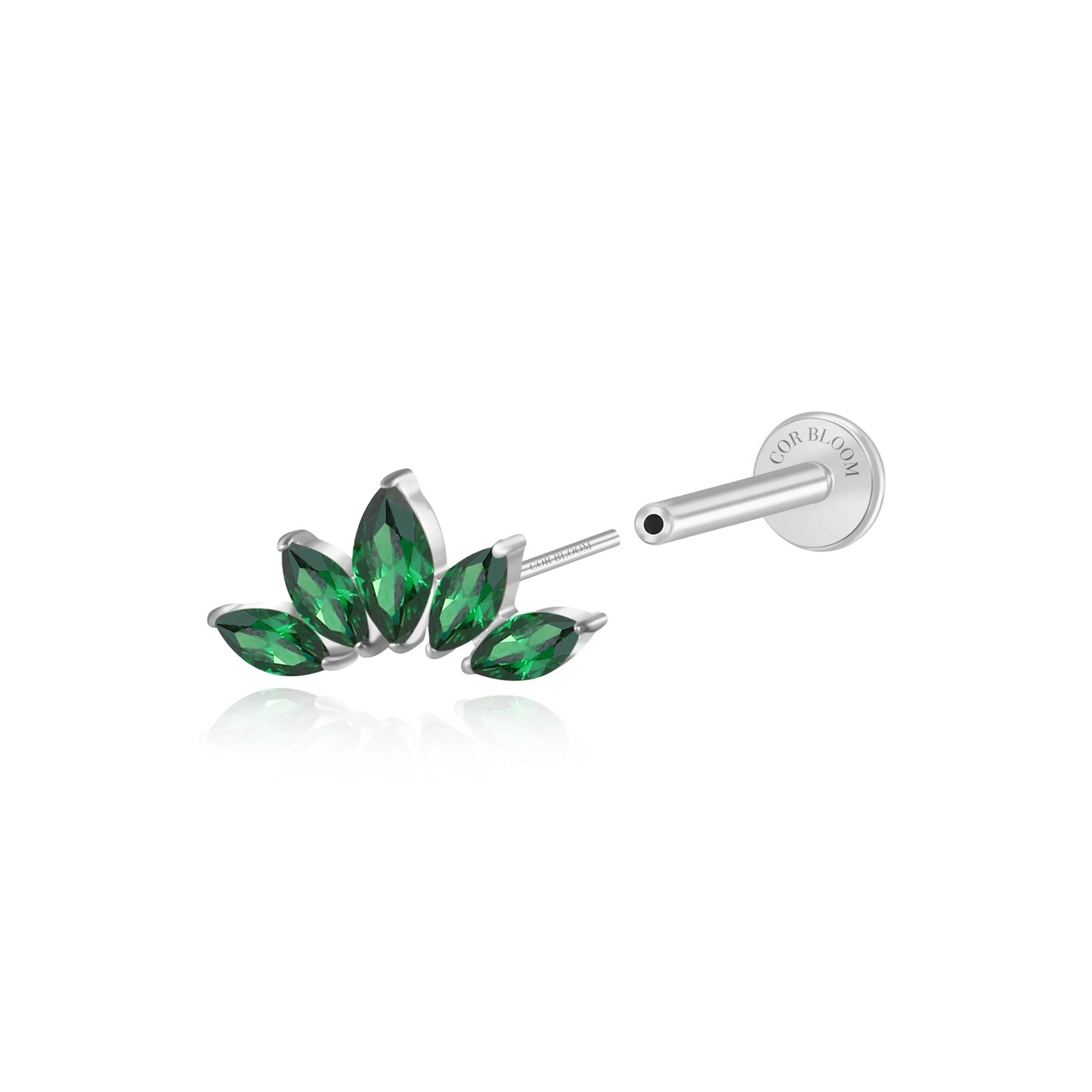 Titanium Aphrodite Green Emerald Crown Push Pin Stud