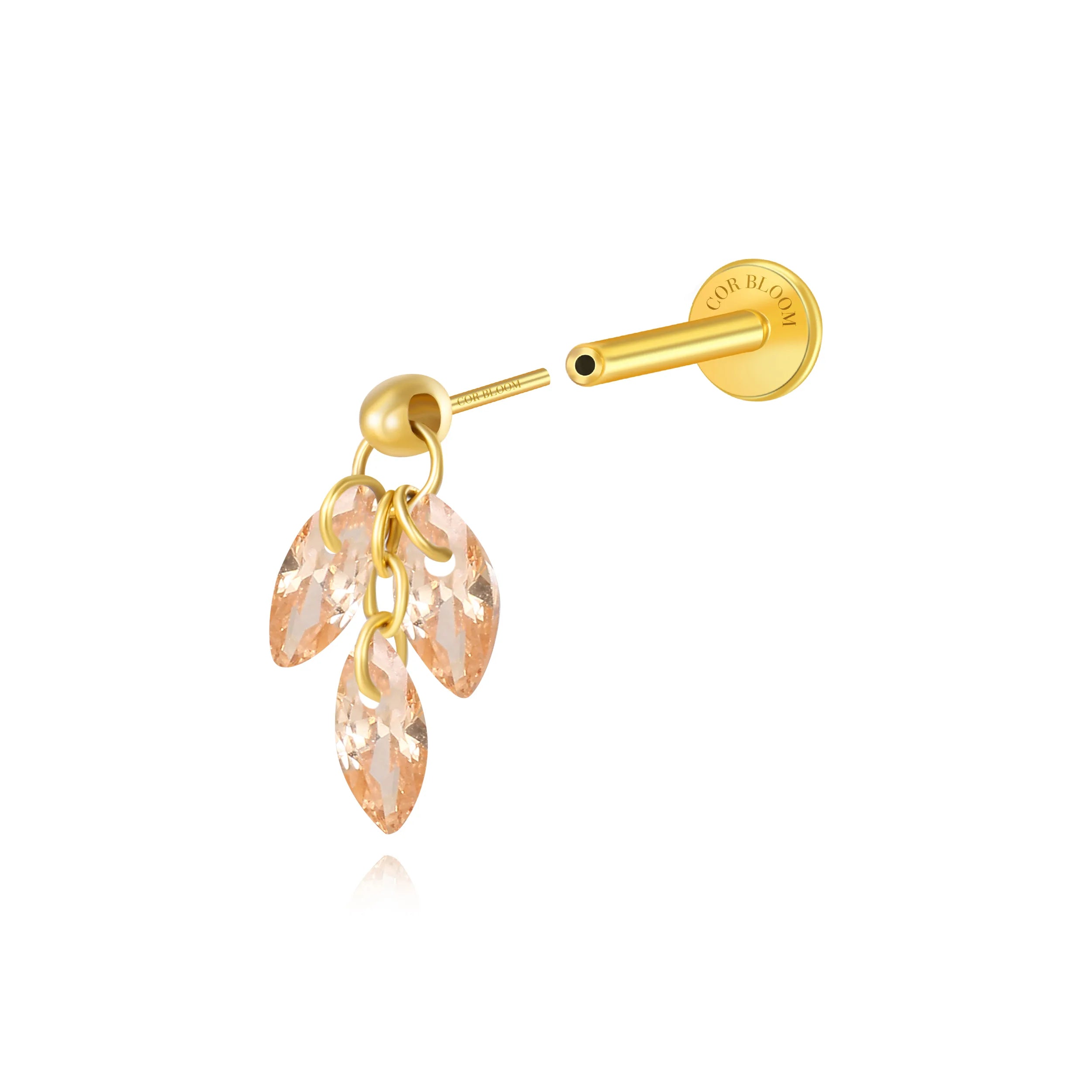 Titanium Floating Champagne Plume Flat Back Earring | Hidden Helix/Rook