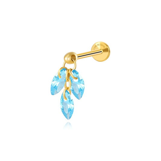 Titanium Floating Aquamarine Plume Flat Back Earring | Vertical Helix Stud