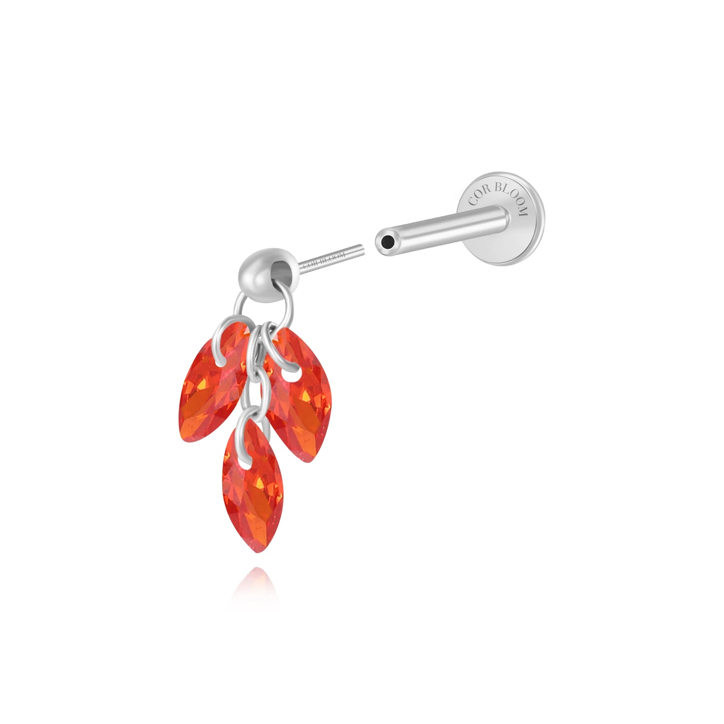 Sicilian Orange - Titanium Floating Plume Flat Back Earring | Vertical Helix Stud