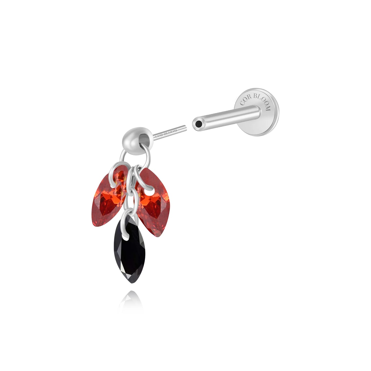 Red and Black - Titanium Floating Plume Flat Back Earring | Vertical Helix Stud