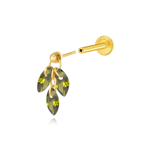 Peridot - Titanium Floating Plume Flat Back Earring | Vertical Helix Stud