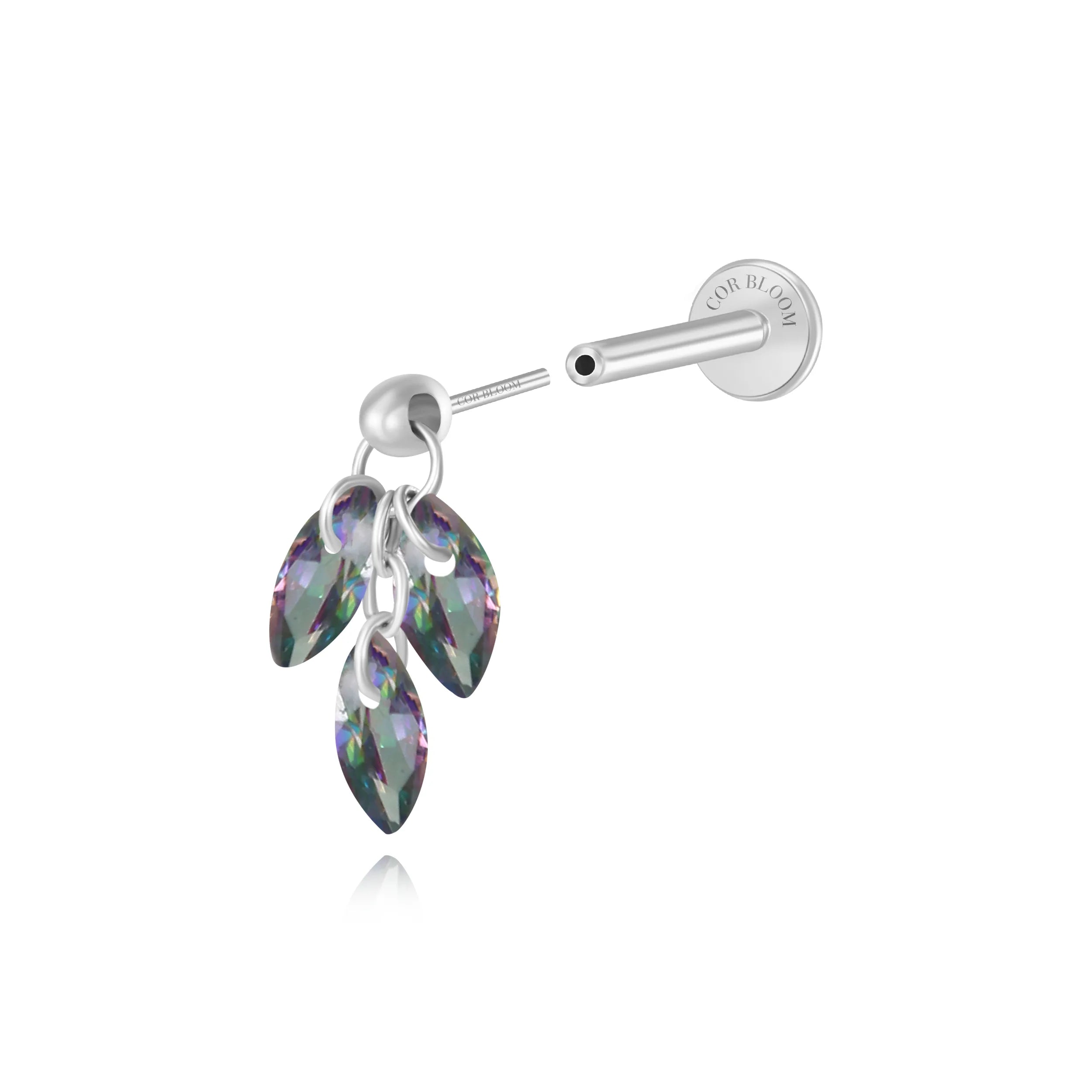 Dark Iridescent Gem - Titanium Floating Plume Flat Back Earring | Hidden Helix Stud