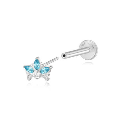 Titanium Hermes Brilliant Aquamarine Lotus Crown Stud