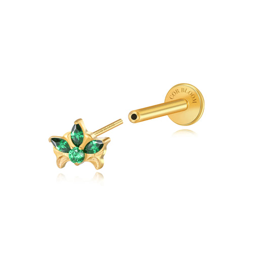 Titanium Hermes Green Emerald Lotus Crown Stud