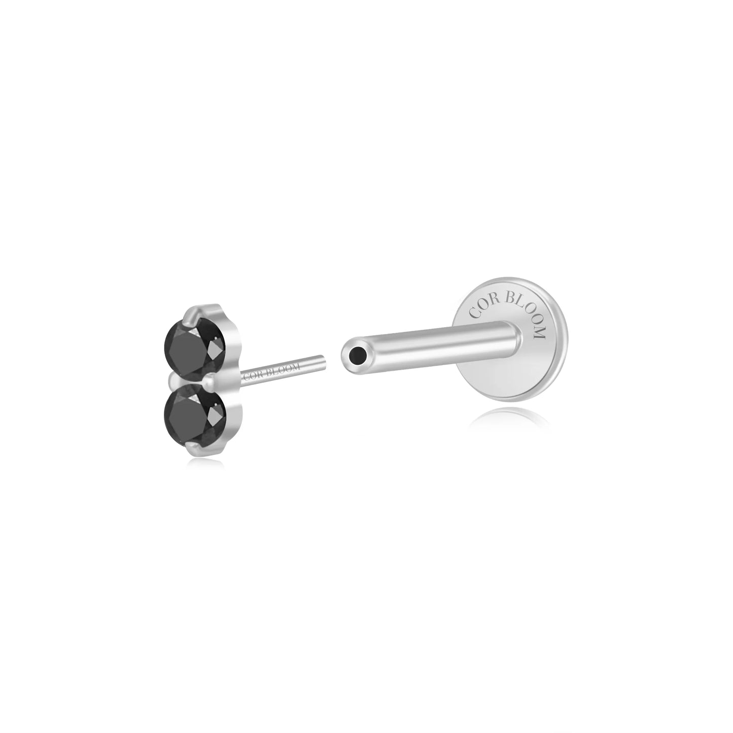 Titanium Edith Mini Duo Black Gemstone Flat Back Stud