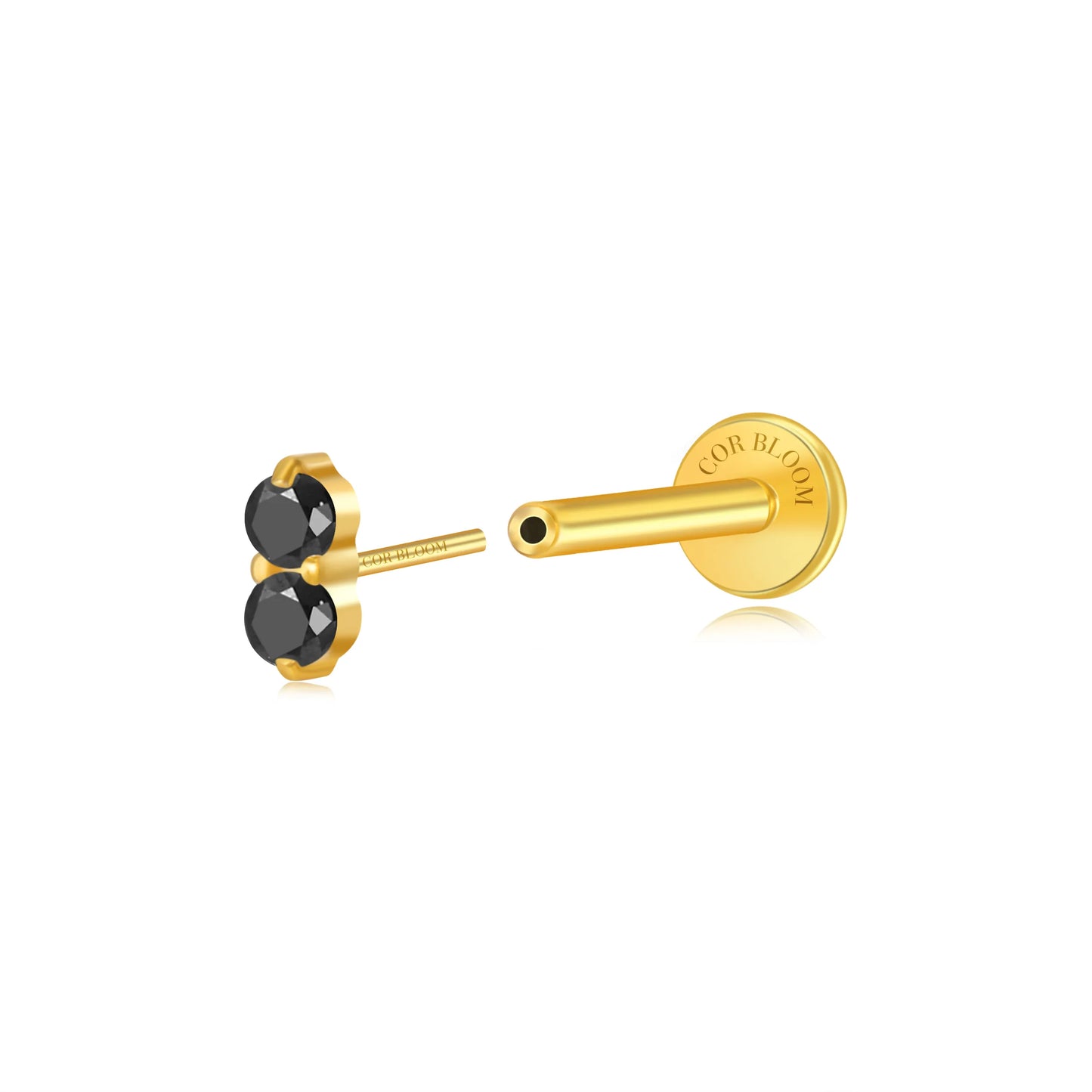 Titanium Edith Mini Duo Black Gemstone Flat Back Stud