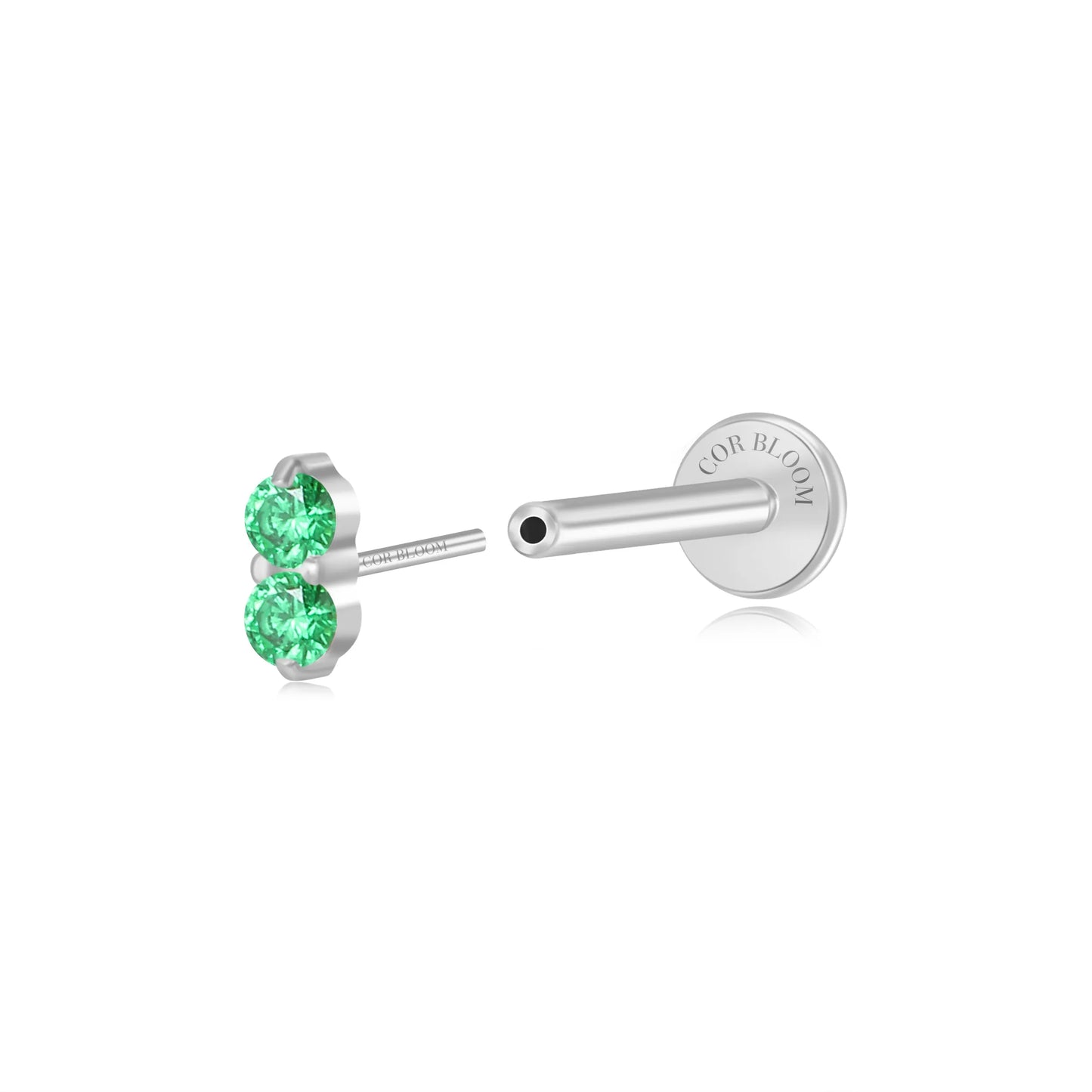 Titanium Edith Mini Duo Green Emerald Flat Back Stud