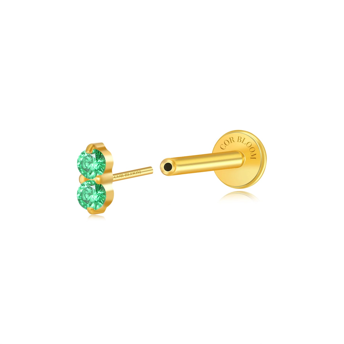 Titanium Edith Mini Duo Green Emerald Flat Back Stud