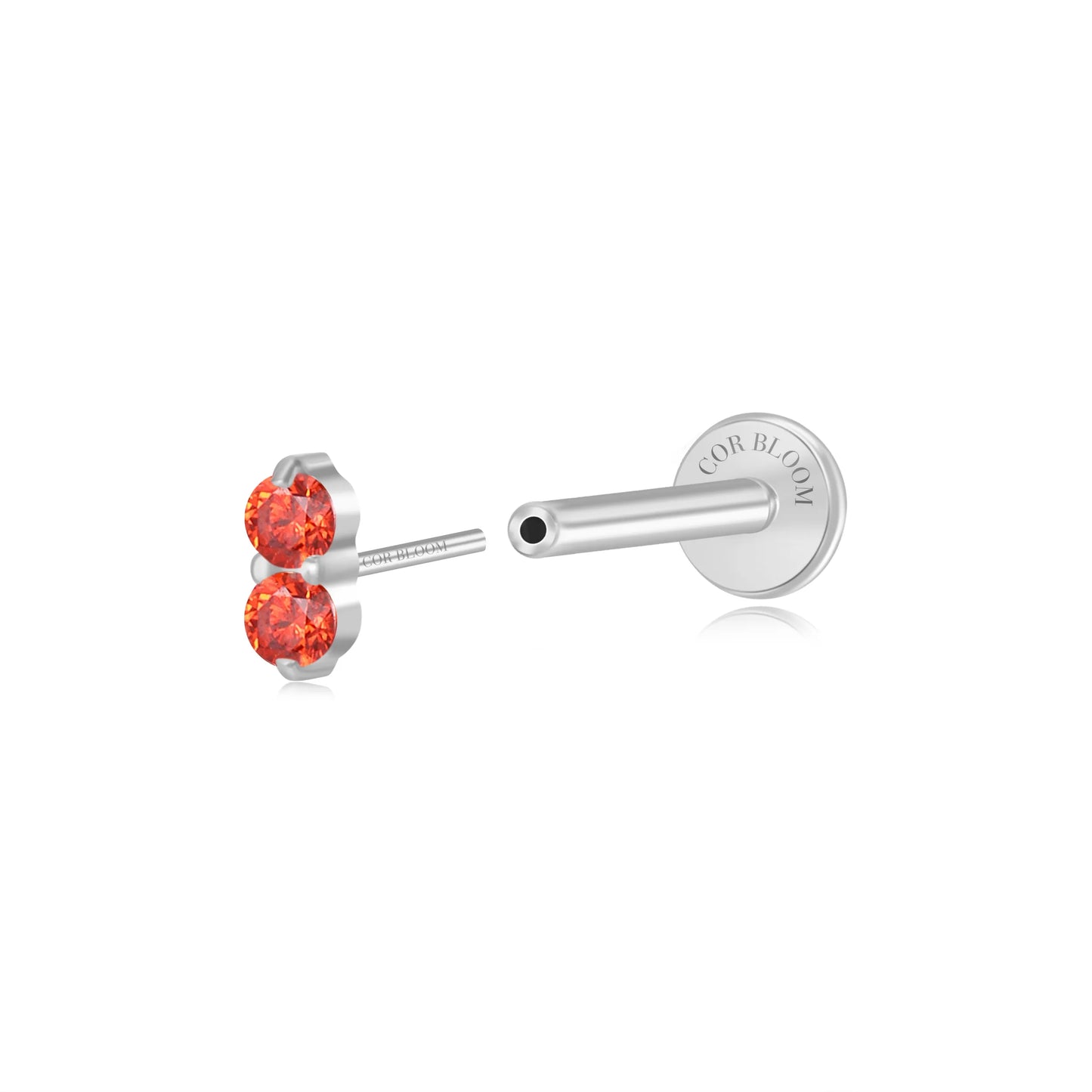 Titanium Edith Mini Duo Red Garnet Flat Back Stud