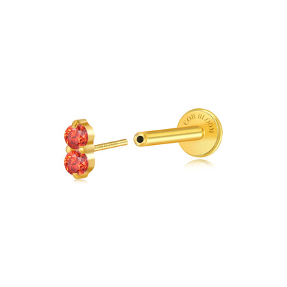 Titanium Edith Mini Duo Red Garnet Flat Back Stud