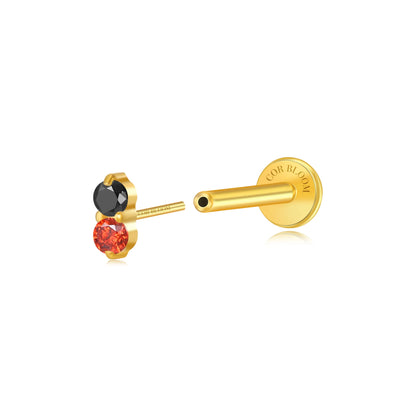 Titanium Edith Mini Duo Flat Back Stud - Night and Flame