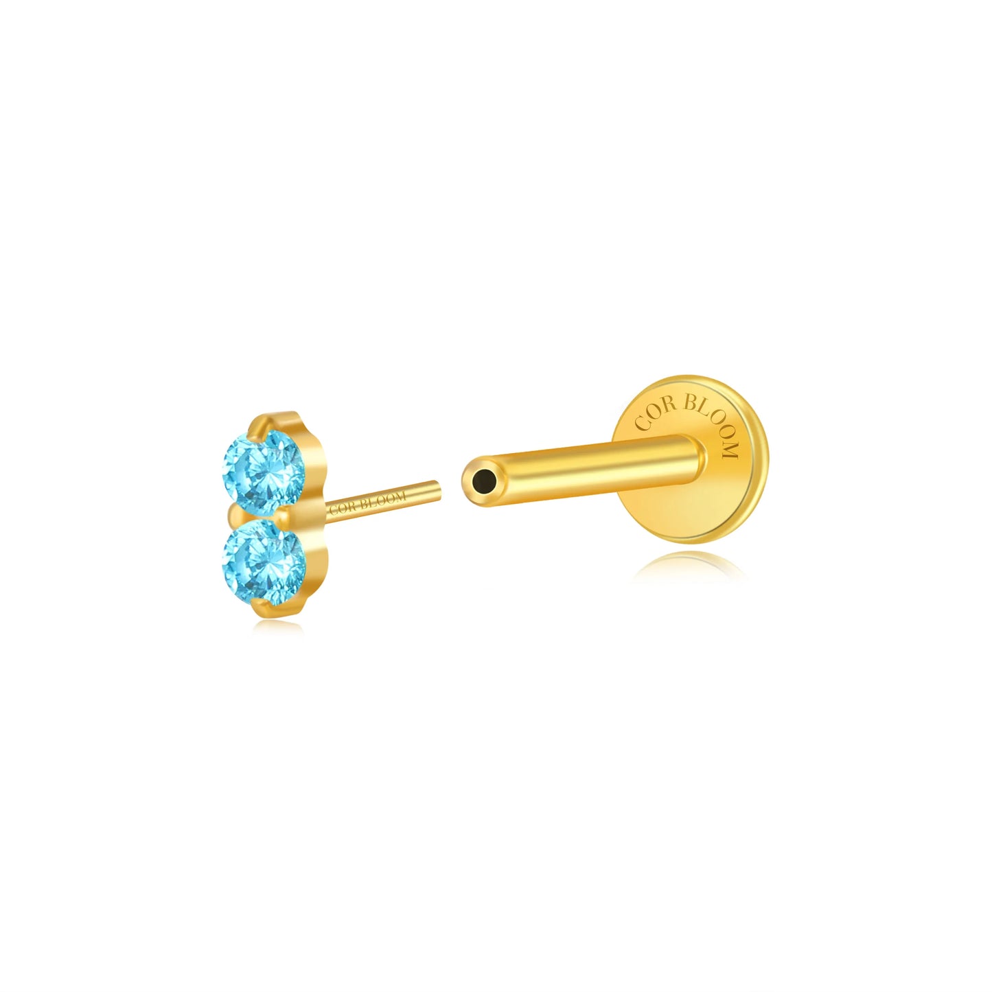 Titanium Edith Mini Duo Aquamarine Flat Back Stud