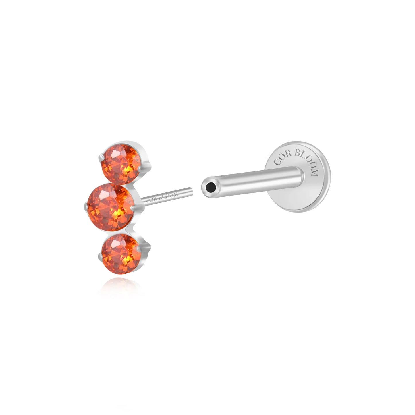 Titanium Elpis Orange Red Trinity Cluster Flat Back Stud