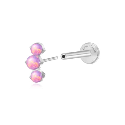 Titanium Elpis Violet Flame Opal Trinity Cluster Flat Back Stud