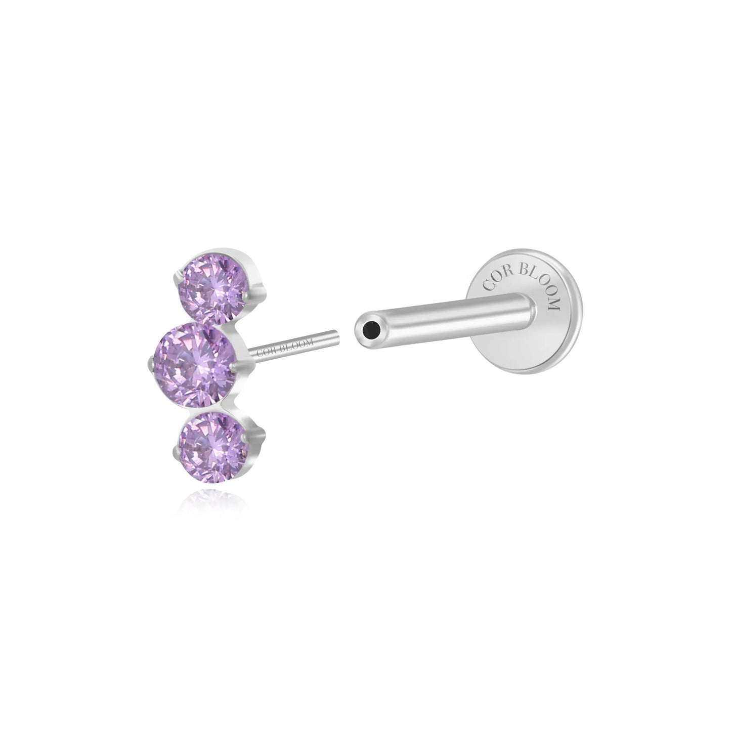 Titanium Elpis Amethyst Trinity Cluster Flat Back Stud