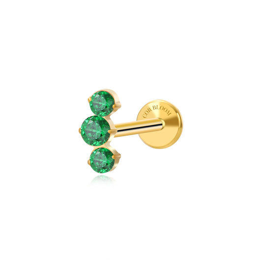 Titanium Elpis Green Emerald Trinity Cluster Flat Back Stud