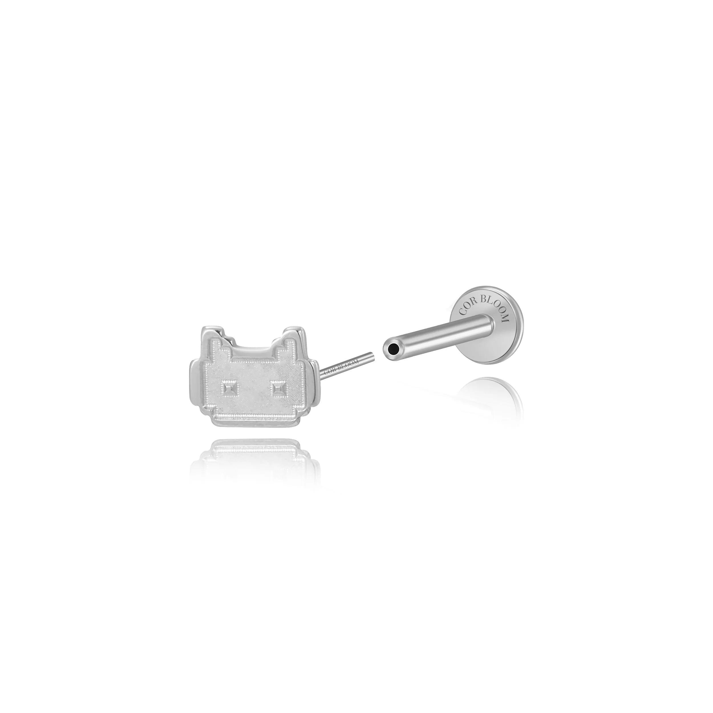 Titanium Low Poly Kitty Stud