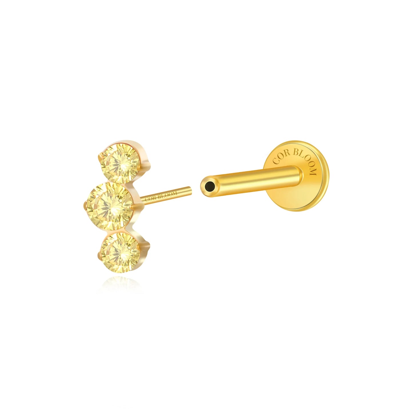 Titanium Elpis Yellow Citrine Trinity Cluster Flat Back Stud