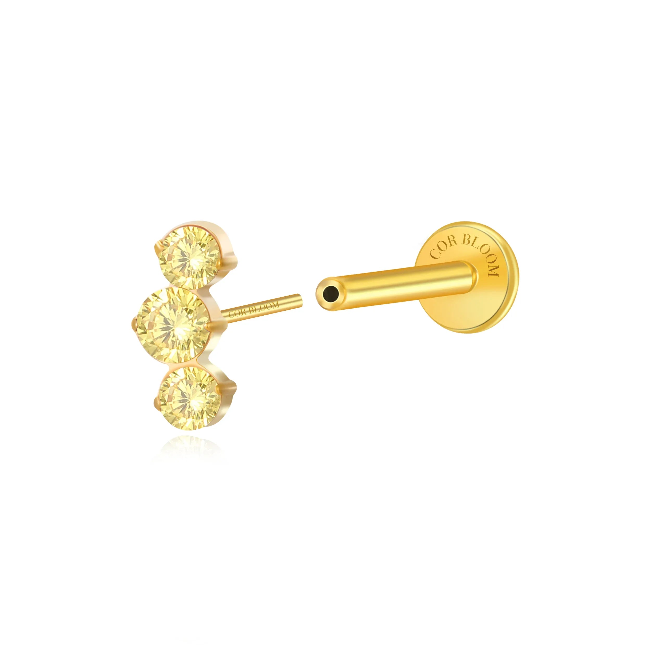 Titanium Elpis Yellow Citrine Trinity Cluster Flat Back Stud