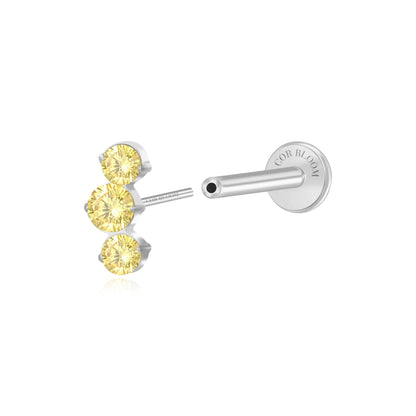 Titanium Elpis Yellow Citrine Trinity Cluster Flat Back Stud