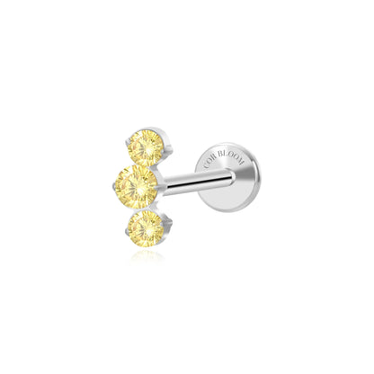 Titanium Elpis Yellow Citrine Trinity Cluster Flat Back Stud