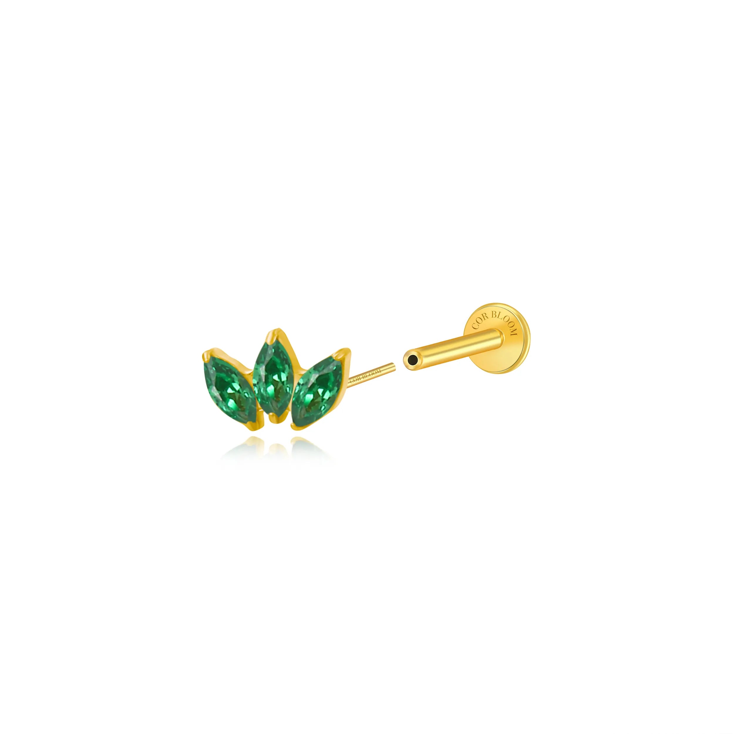 Titanium Dafni Mini Three-Petal Stud - Green Emerald