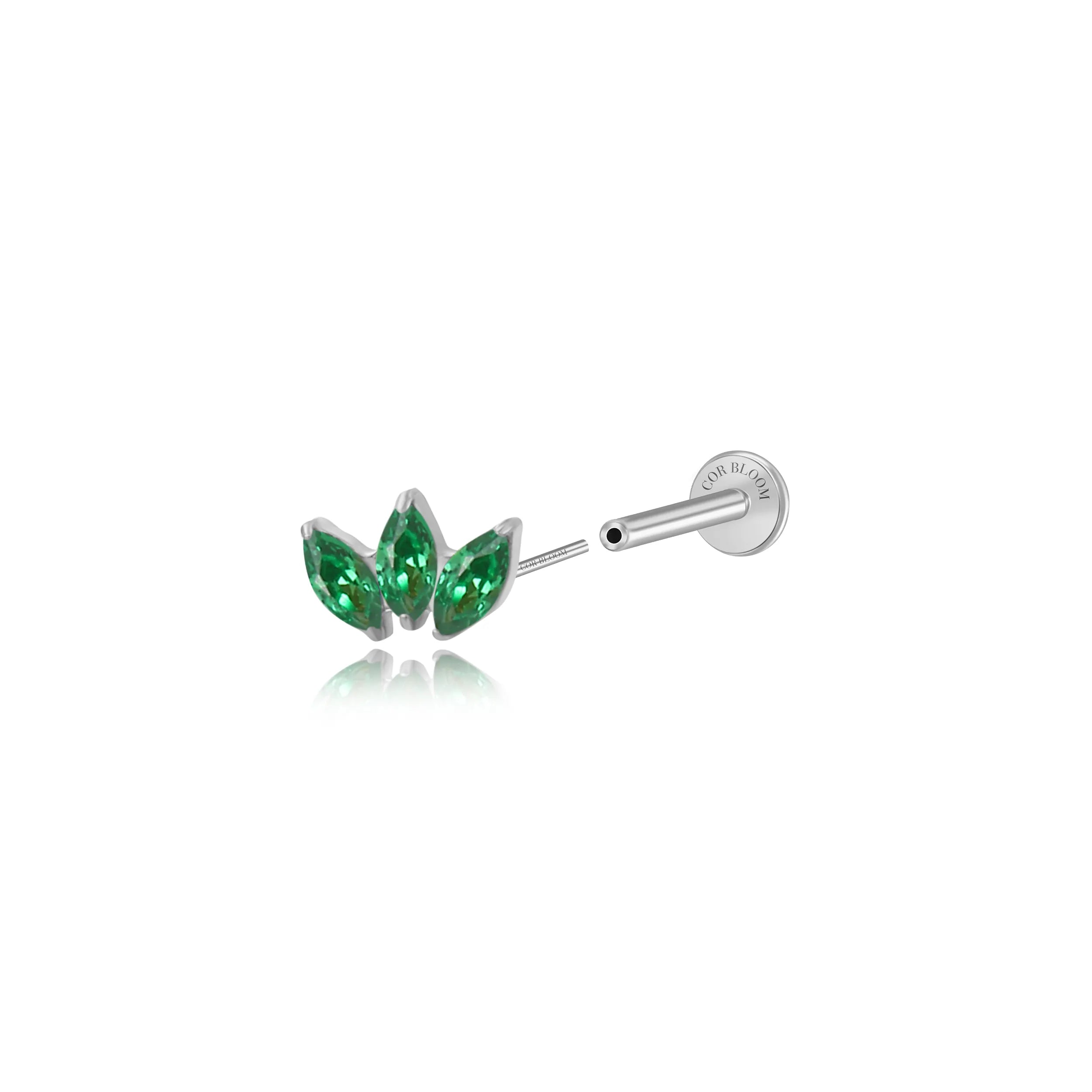 Titanium Dafni Mini Three-Petal Stud - Green Emerald