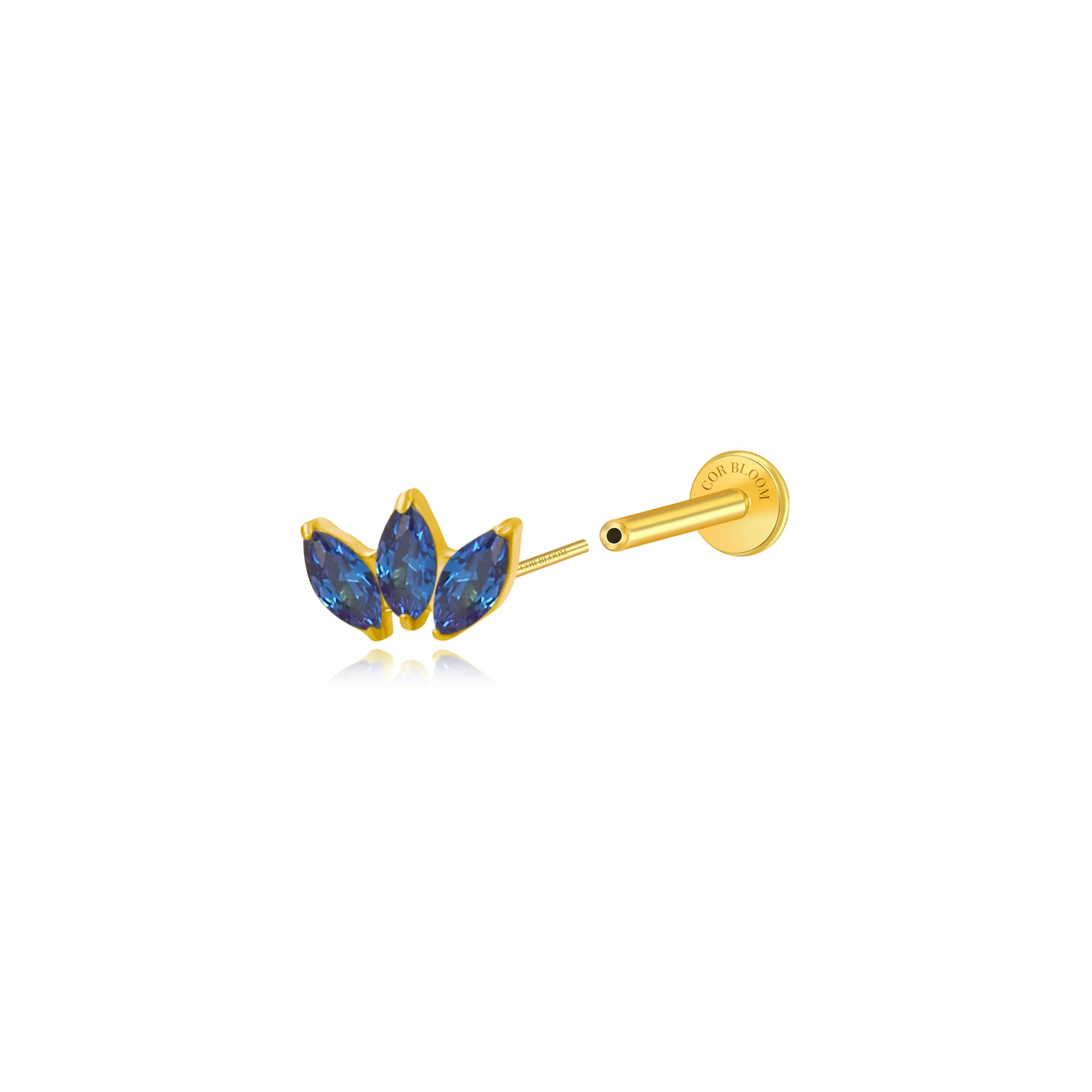 Titanium Dafni Mini Three-Petal Stud - Blue Sapphire
