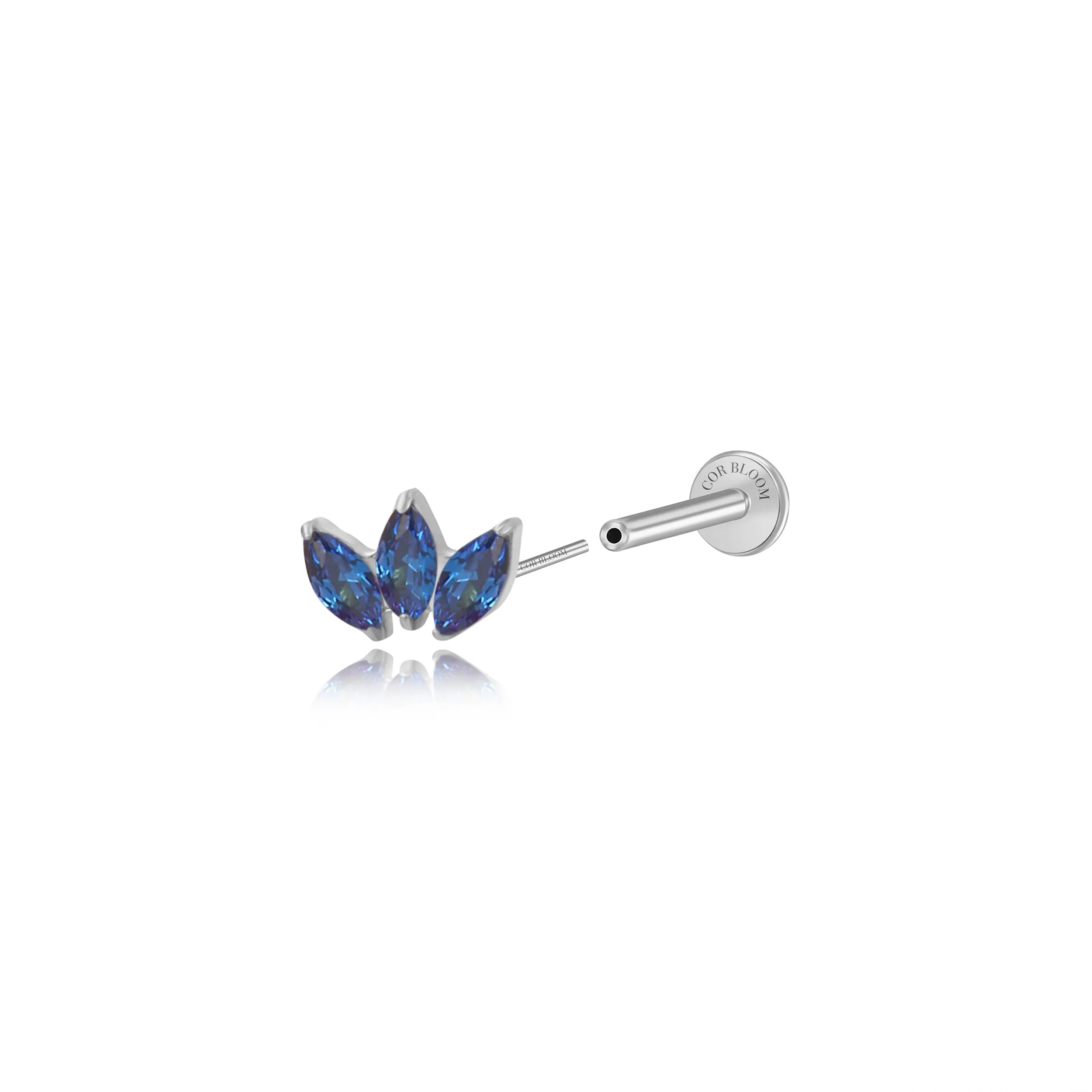 Titanium Dafni Mini Three-Petal Stud - Blue Sapphire