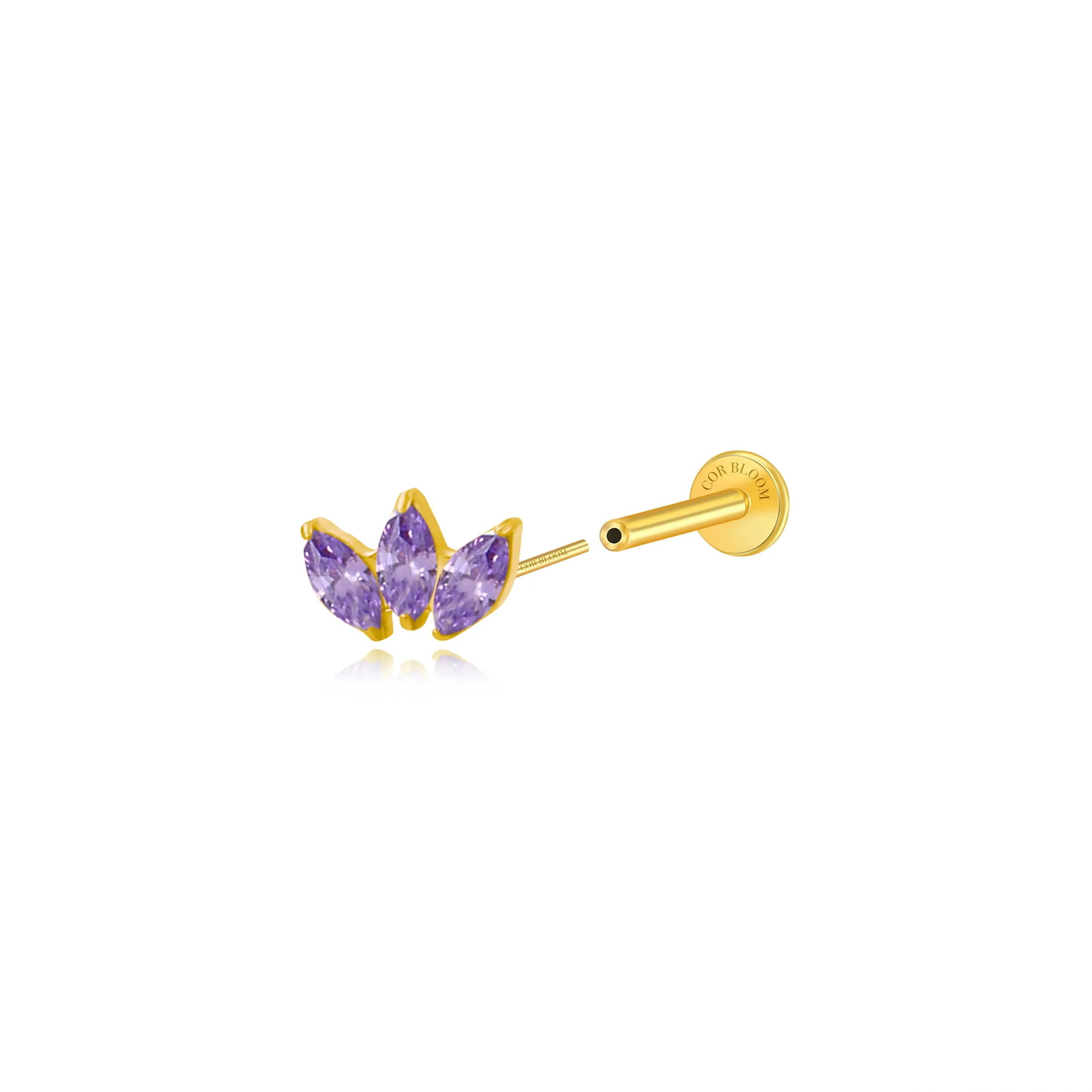 Titanium Dafni Mini Three-Petal Stud - Amethyst