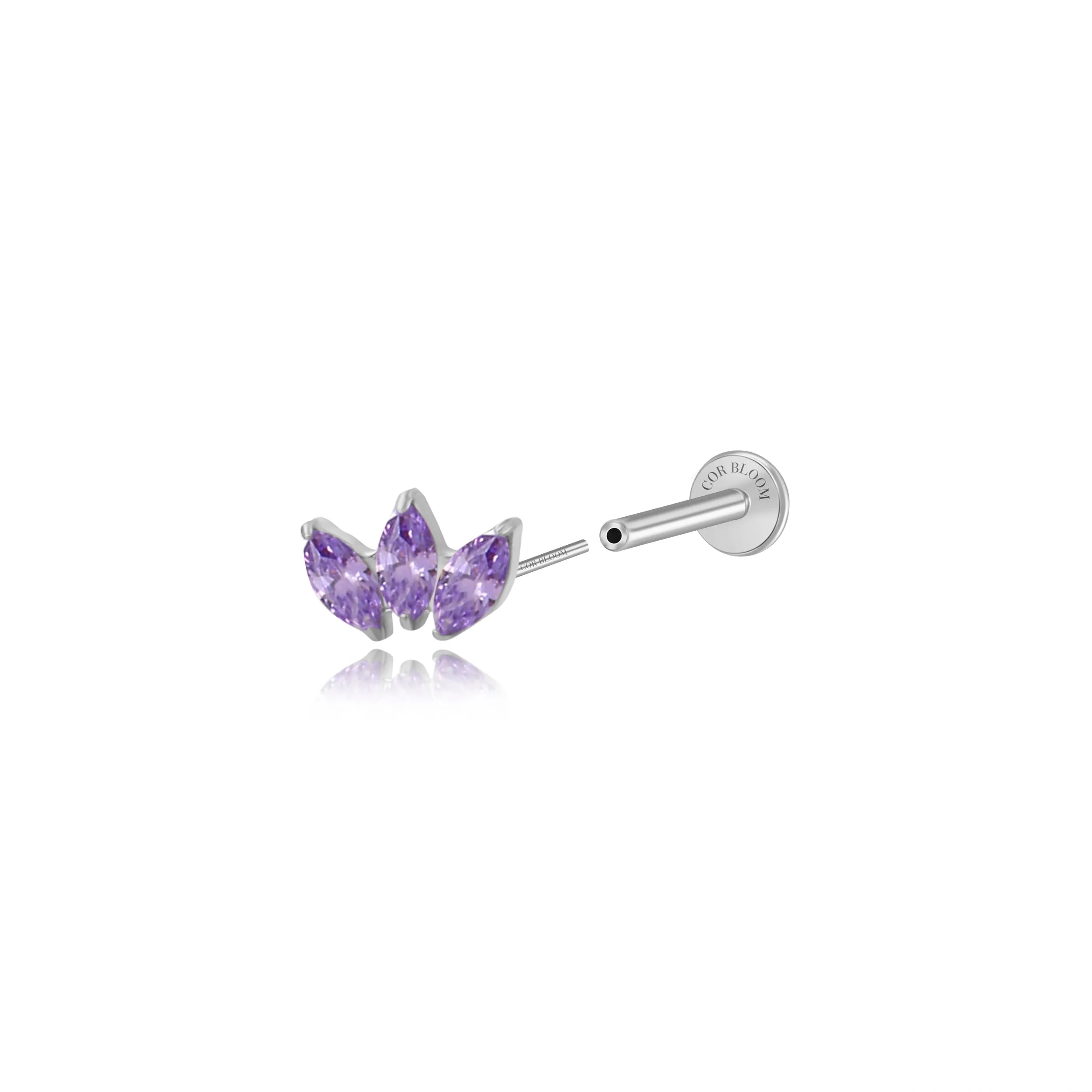 Titanium Dafni Mini Three-Petal Stud - Amethyst