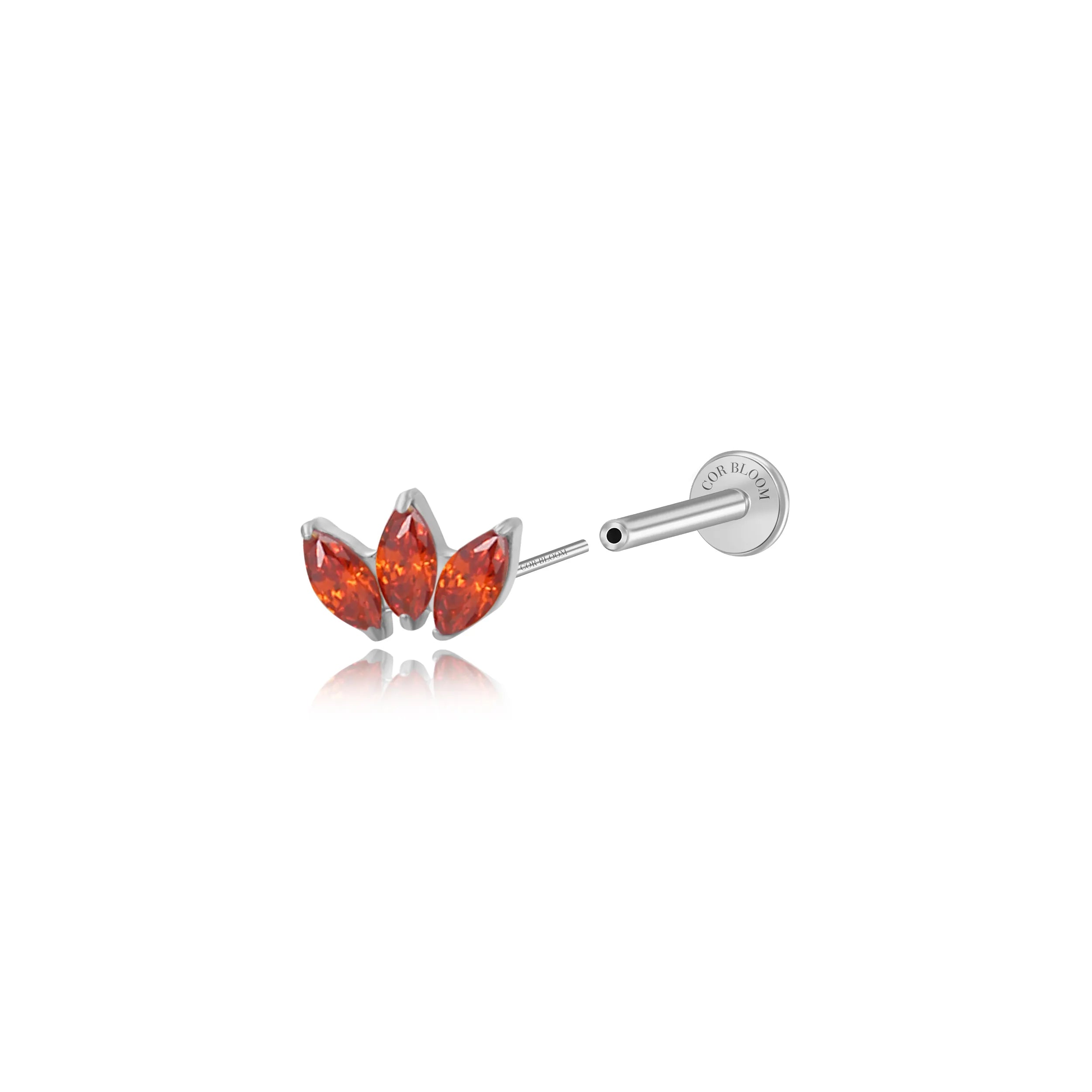 Titanium Dafni Mini Three-Petal Stud - Red Garnet