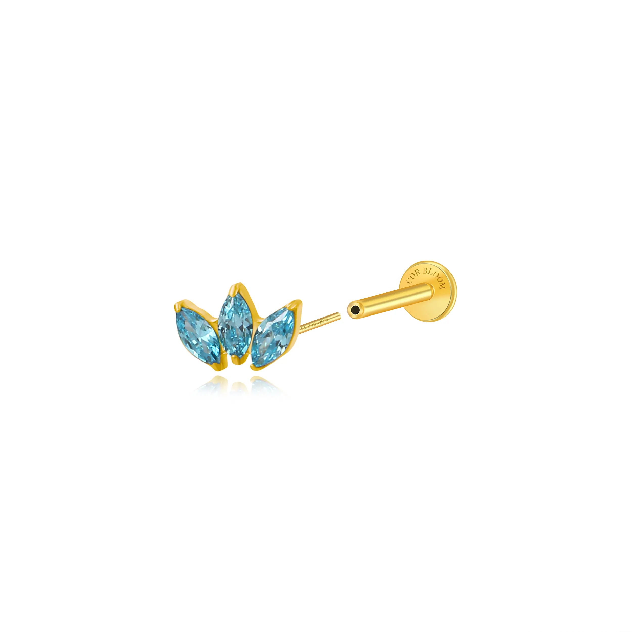 Titanium Dafni Mini Three-Petal Stud - Aquamarine