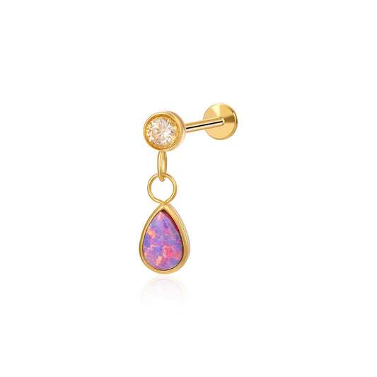 Titanium Adara Violet Flame Opal Dangling Flat Back Earring