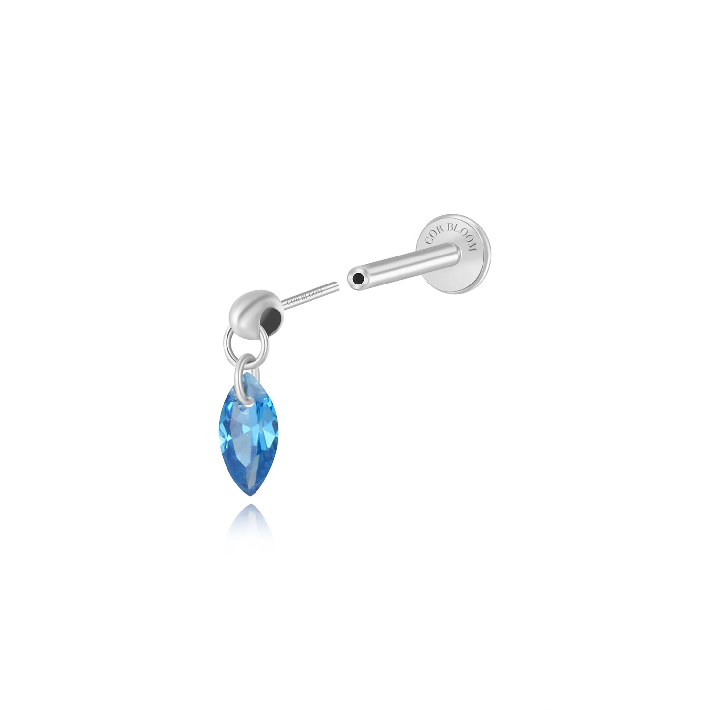 Titanium Blue Sapphire Floating Marquise Stud | Vertical Helix Earring