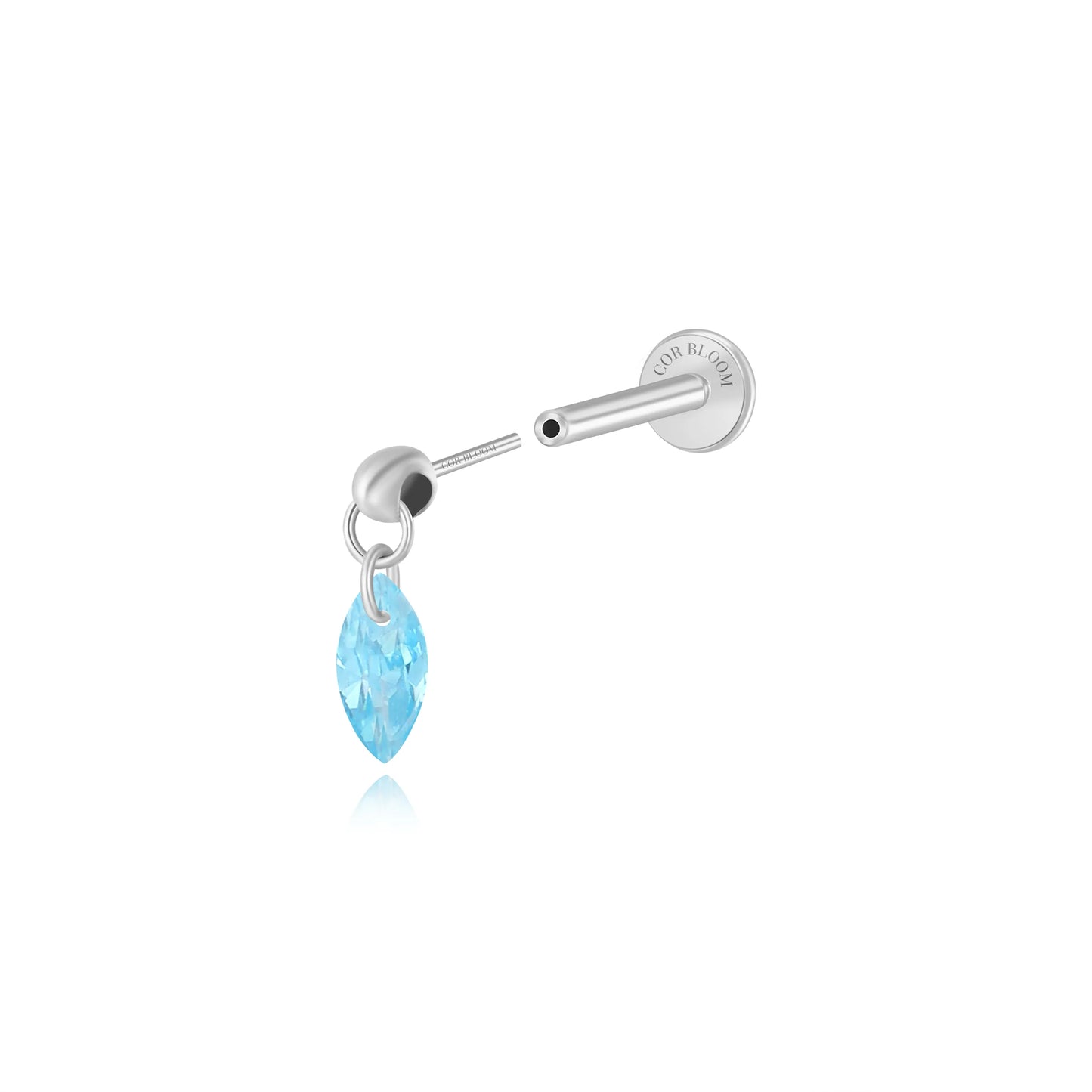 Titanium Aquamarine Floating Marquise Stud | Vertical Helix Earring