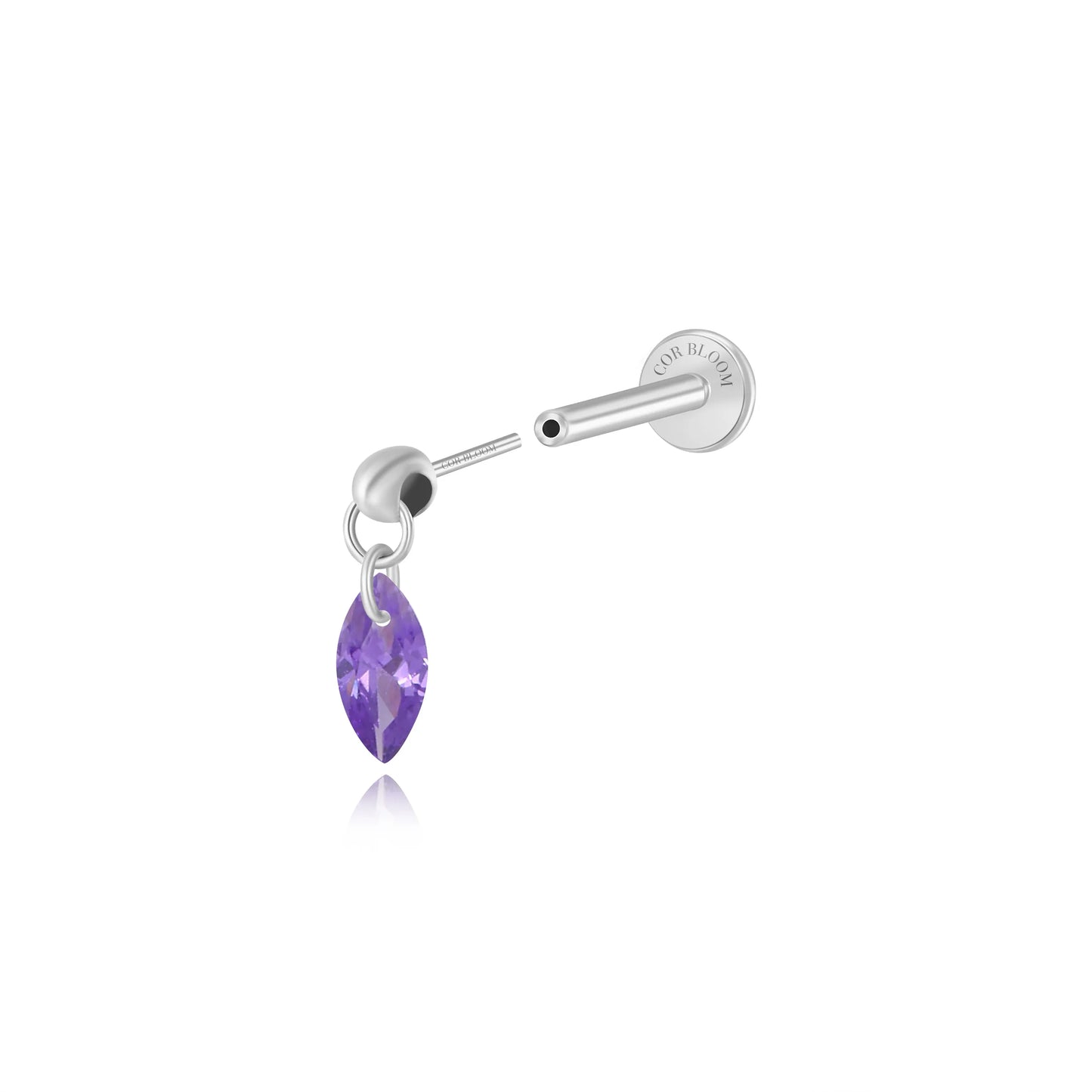 Titanium Amethyst Floating Marquise Stud | Vertical Helix Earring