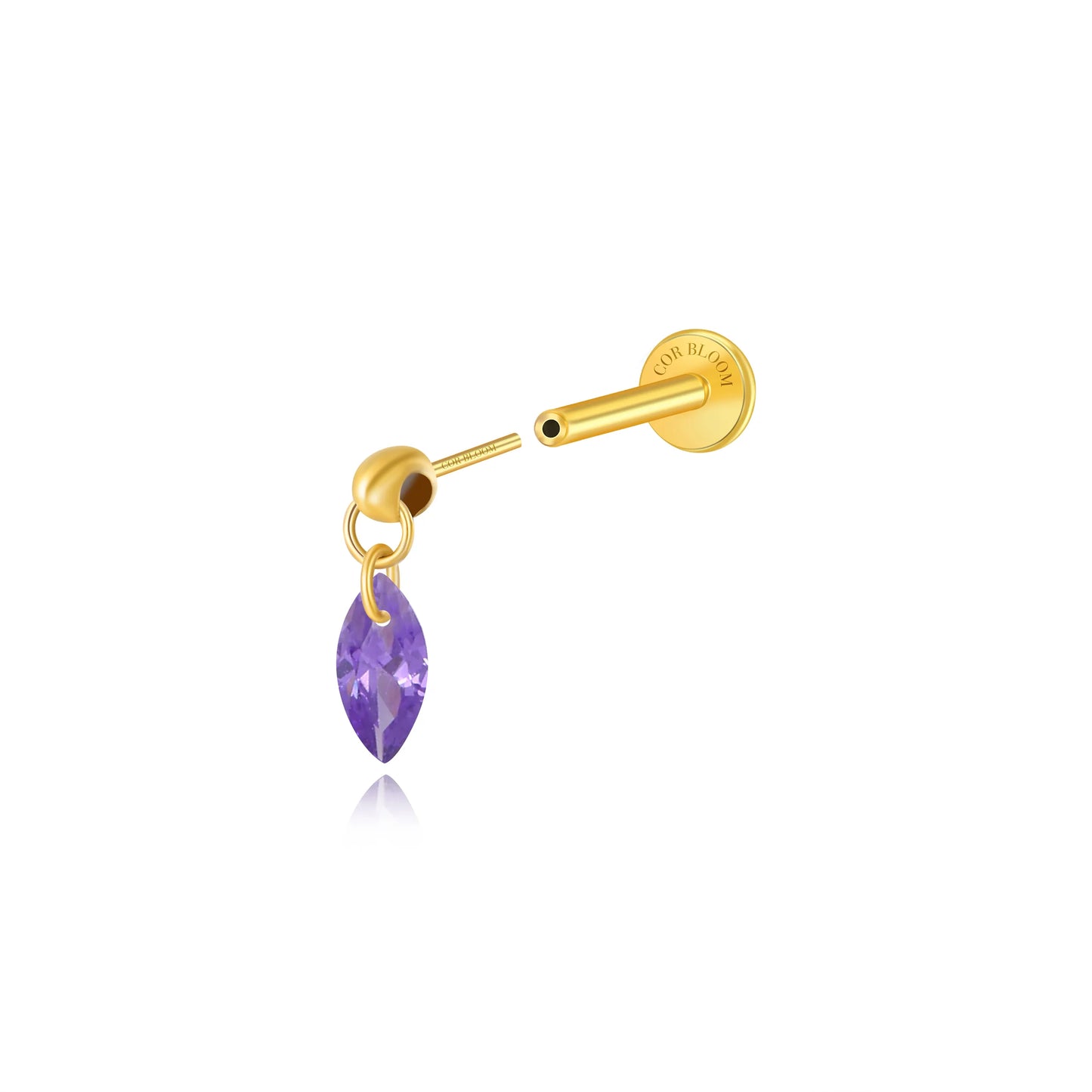 Titanium Amethyst Floating Marquise Stud | Vertical Helix Earring