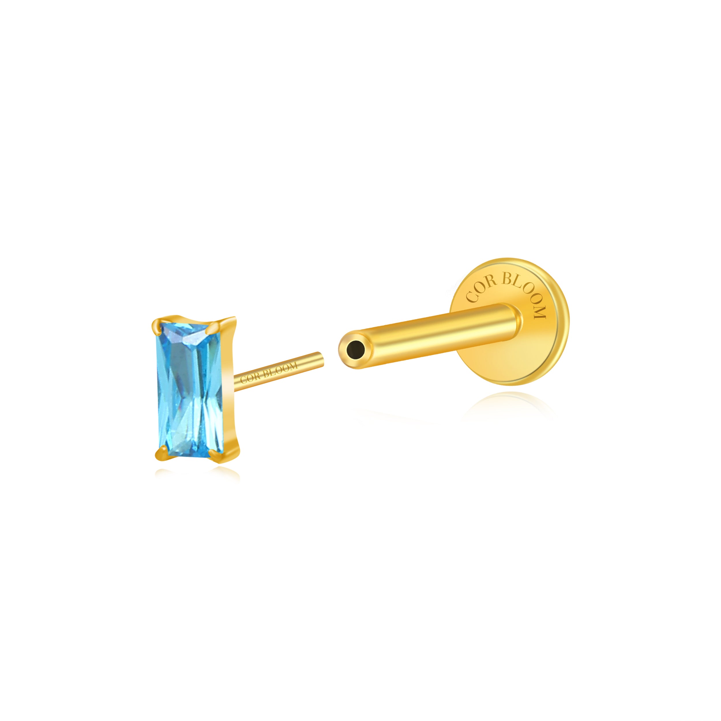 Titanium Irida Small Rectangular Baguette Flat Back Stud - Aquamarine