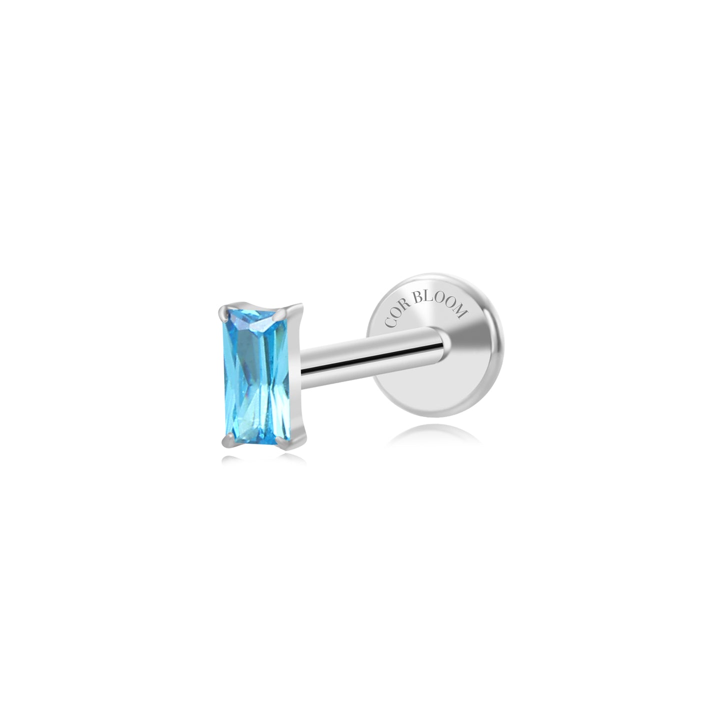 Titanium Small Rectangular Baguette Flat Back Stud - Aquamarine