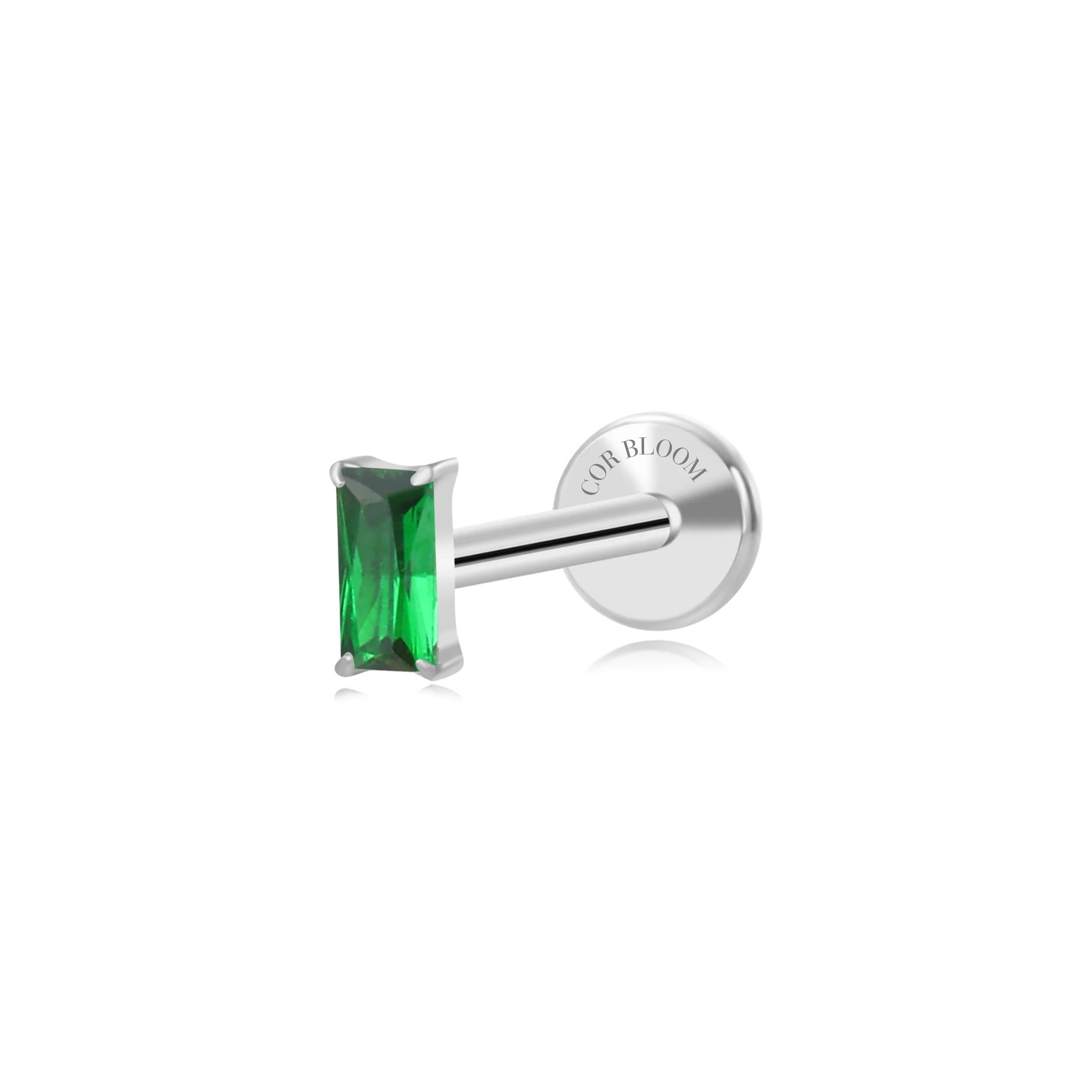 Titanium Irida Small Baguette Stud - Green Emerald