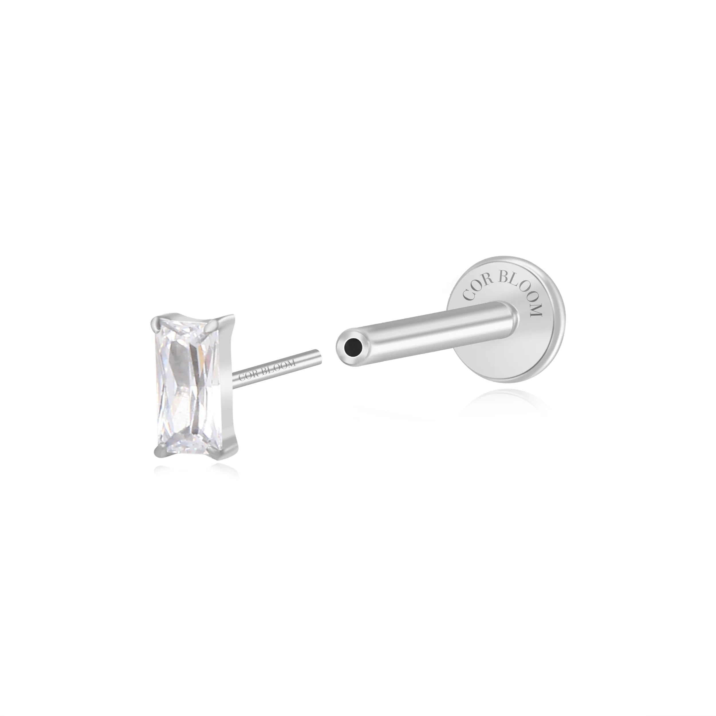 Titanium Irida Small Baguette Stud - White Crystal